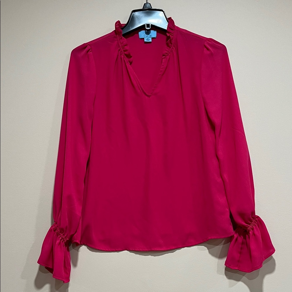 CeCe Fuchsia Ruffle Blouse - Picture 2 of 6